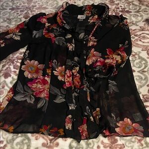 Worthington Black Floral Sheer Blazer